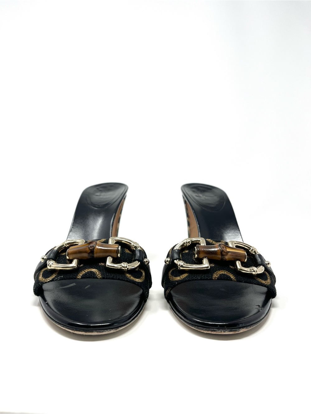 Vintage Vtg Gucci By Tom Ford 90s Black Bamboo Horsebit Sandals Slides Heels 6.5 - Picture 3 of 11